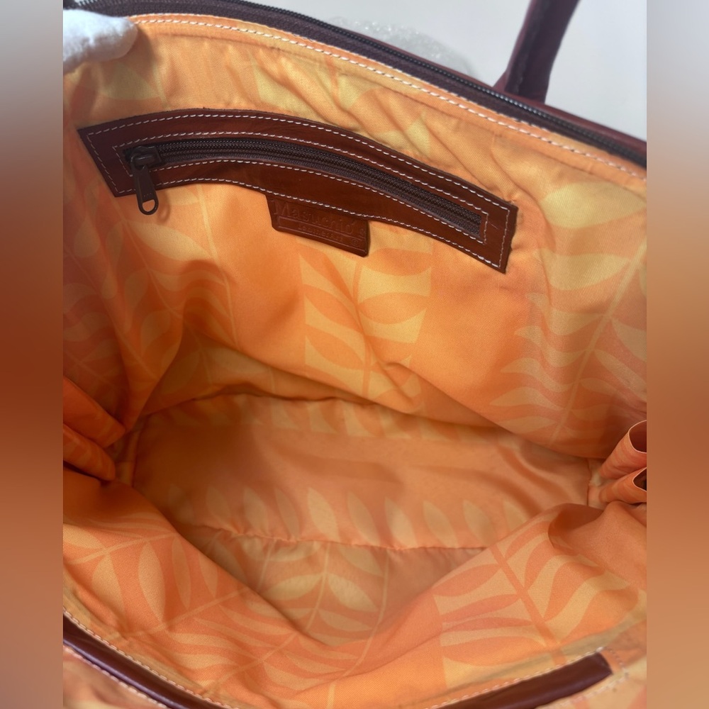 Hand-Painted Leather Tote Bag – Maschio’s Honduras Scenic Painting Brown Leather - Picture 7 of 11